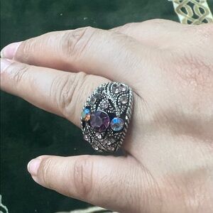 Silver Ring with Purple and Blue Stones